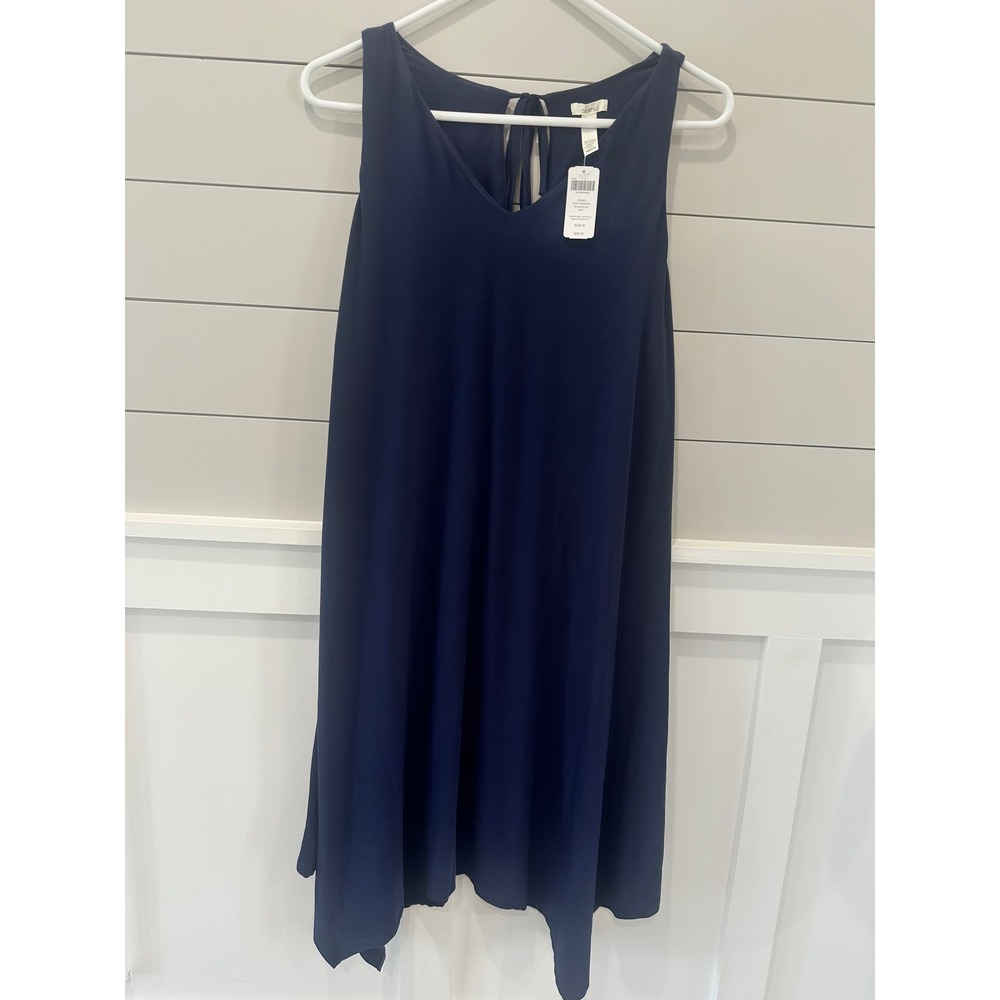 Soma Navy Blue Scarf Hem Sleeveless Dress V-Neck Keyhole Back NWT‎ Medium
